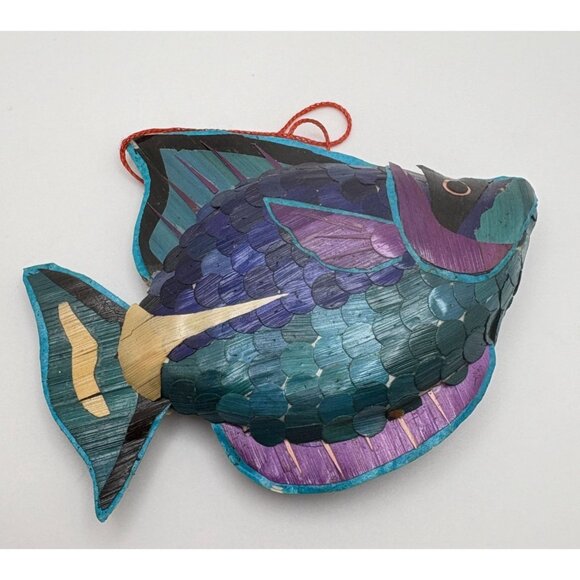 Vintage Wheat Straw Tropical Fish Christmas Tree Ornament Vibrant Scales - Picture 5 of 6